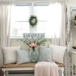 85 Stuning Farmhouse Living Room Decorating Ideas | Spring within Farmhouse Kitchen Curtain Ideas