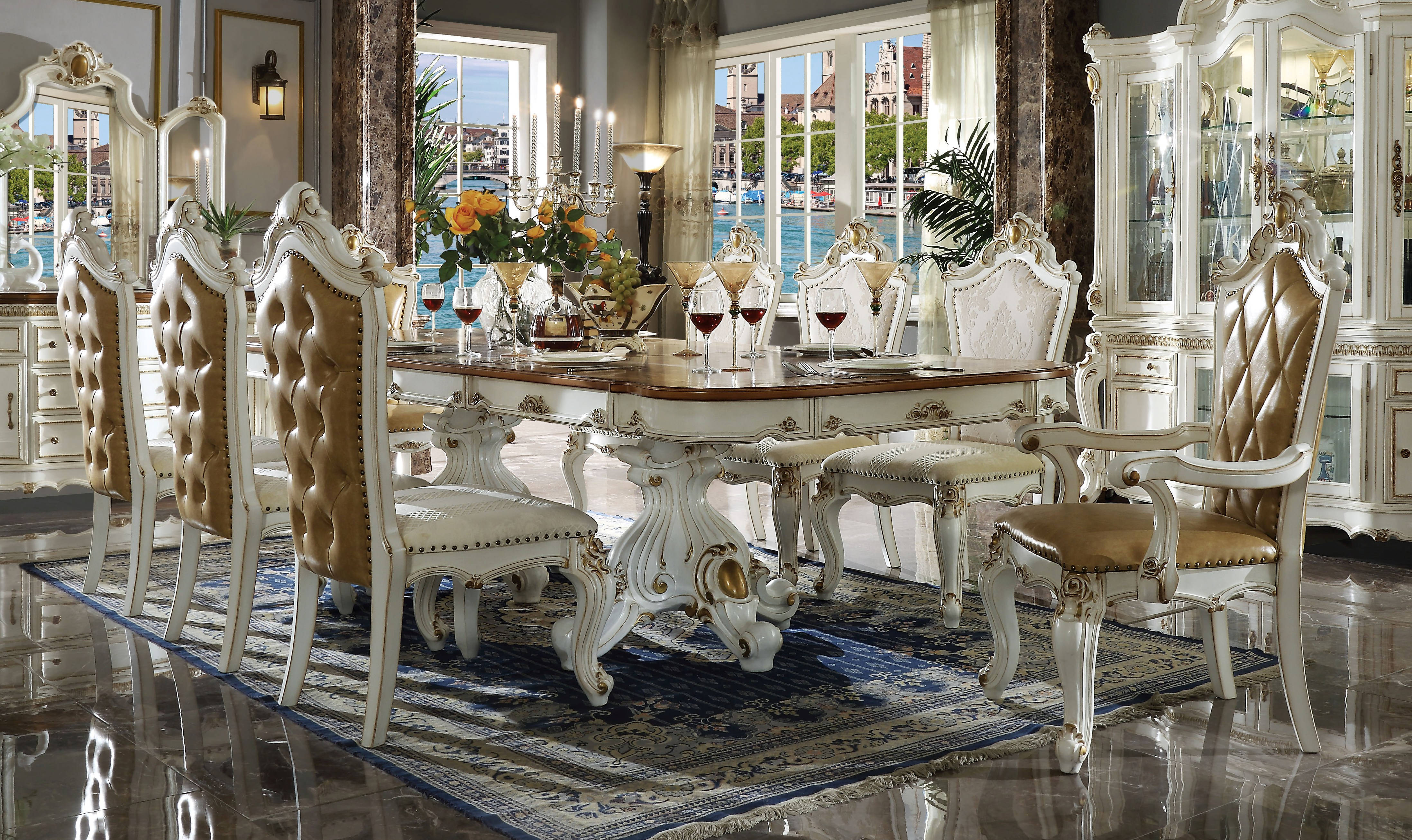 Acme Furniture Picardy Antique Pearl 9Pc Dining Room Set with Acme Furniture Dining Room Sets
