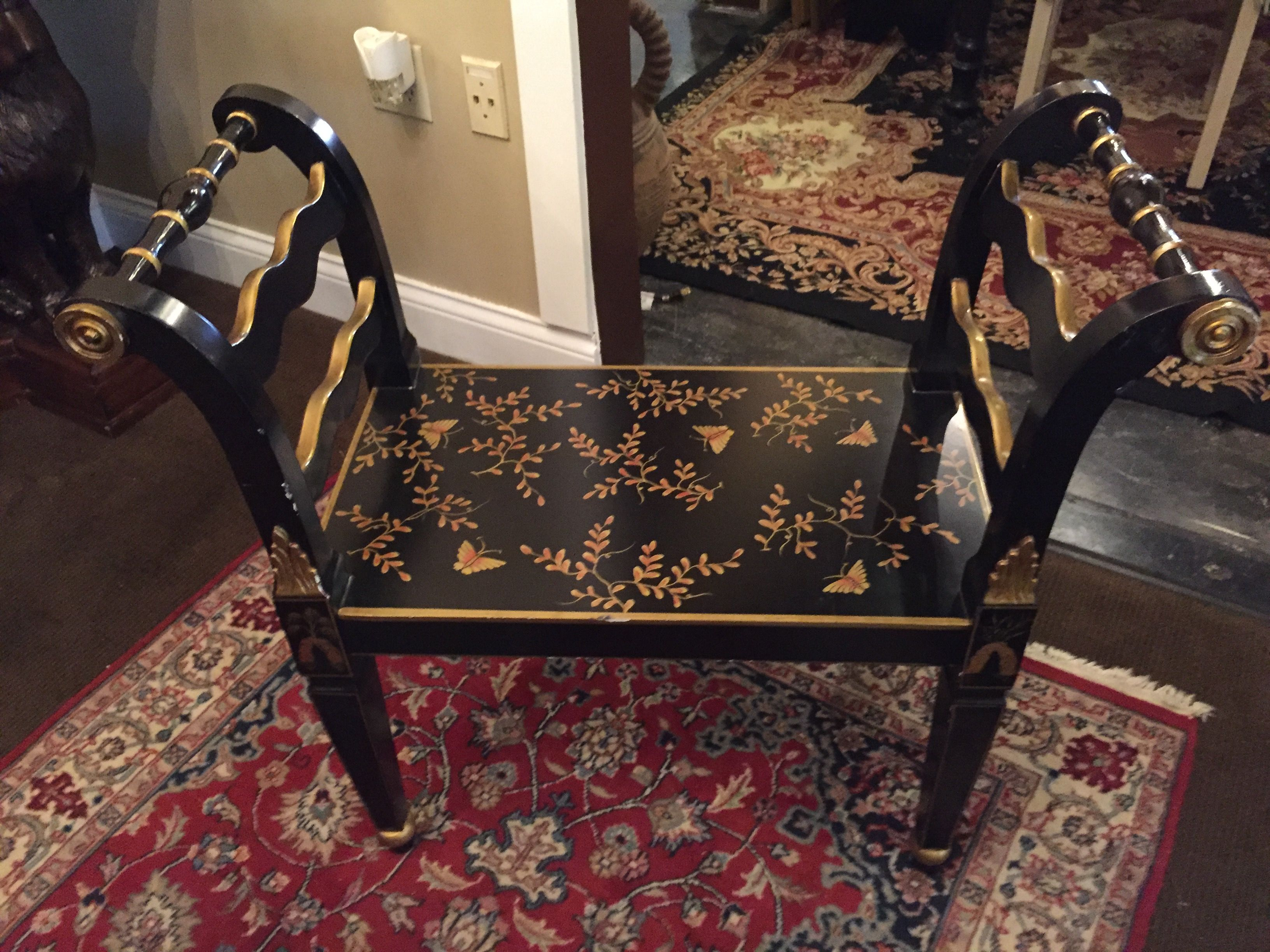 Black &amp; Gold Butterfly Motif Bench - Cool Springs - Classy regarding Classy Cat Consignment Furniture