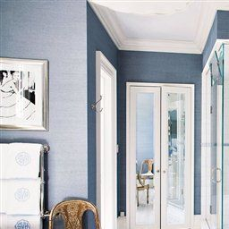 Blue Grass Wallpaper Modern Blue Master Bathroom | Bathrooms within Wallpaper Trends For Bathrooms