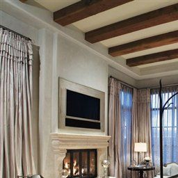 Fireplace And Exposed Beams Are Stunning Touches | Luxe intended for Living Room Ceiling Beams