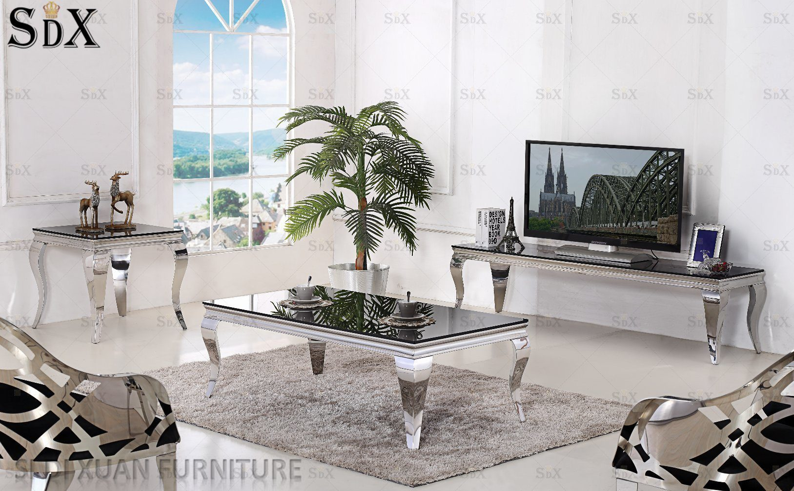 [Hot Item] Modern Living Room Furniture European Stylish Black Glass Center  Sofa Coffee Tea Table throughout Glass Living Room Furniture