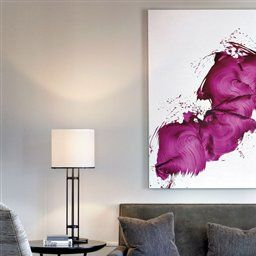 Love This Canvas In A Monotone Room - Great Pop Of Color in Grey And Purple Living Room
