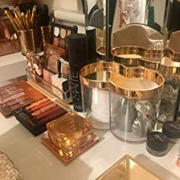 Mdesign Set Of 2 Modern Makeup Storage Containers with Rose Gold Bathroom Set