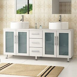 Swearingen 59&quot; Double Vessel Modern Bathroom Vanity in 16 Inch Deep Bathroom Vanity