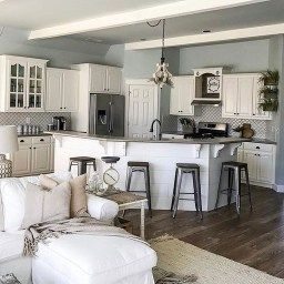 35 Beautiful Farmhouse Kitchen Art Ideas To Scale Up Your with Modern Living Room And Kitchen Design