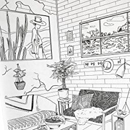 Amazon: Sanctuary: Living Spaces Coloring Book inside Living Room Interior Design Drawing