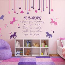 &quot;Be A Unicorn&quot; Full Wall Mural With Unicorns, Stars, And Quote for Unicorn Bedroom Design