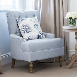 Duck Egg Blue Linen Buttoned Armchair | Armchair, Duck Egg in French Blue Bedroom Design