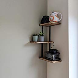 Love-Kankei Corner Shelf Wall Mount Of 3 Tier Rustic Wood regarding Glass Shelf Design For Living Room