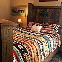 Southwest Turquoise Tan Red Native American Queen Comforter for Bedroom Design Cheap