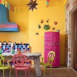 Astleford Interiors | Pink Refrigerator, Kitchen Design throughout Mexican Kitchen Design Ideas