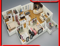 Low Budget Modern 3 Bedroom House Design Floor Plan 3D