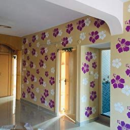 Kayra Decor Hibicus Everywhere Reusable Diy Wall Stencil with Pvc Wall Panel Design For Bedroom
